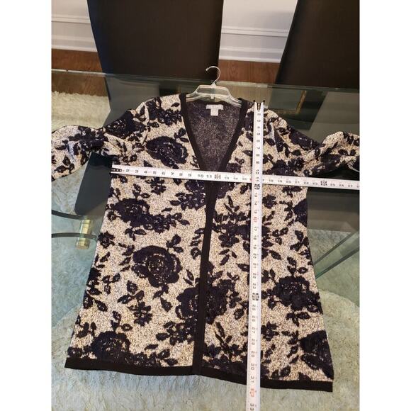 Palette Women Black Floral Nylon Open Front Long Sleeve Cardigan Sweater Size XL - Picture 10 of 11